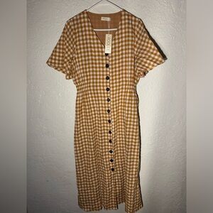 NWT Roolee Womens L Mustard Gingham Dress